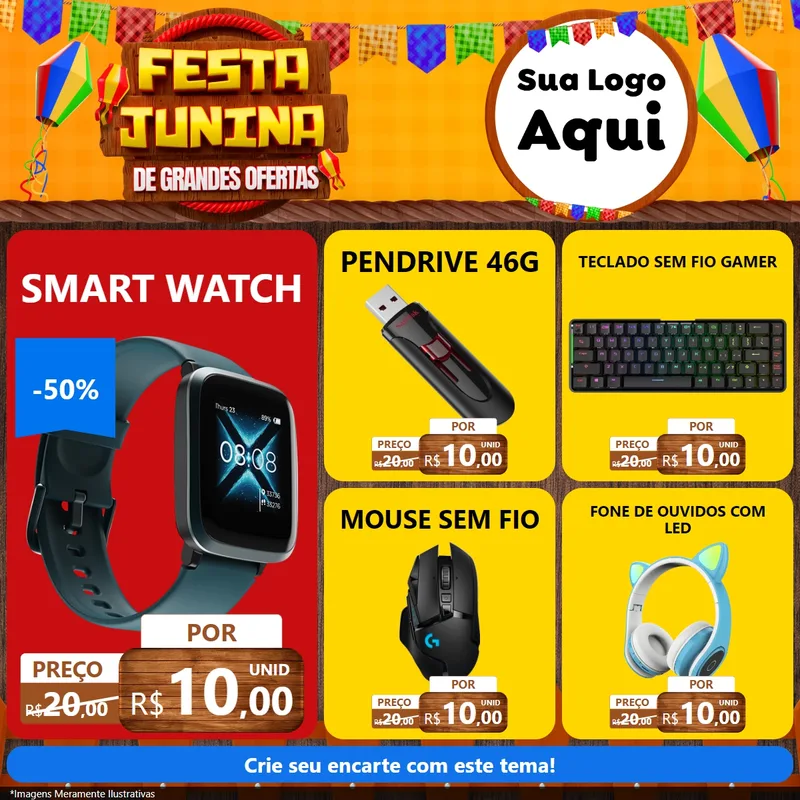 Modelo de Rede Social para Feed Facebook com o tema Festa Junina de Grandes Ofertas para Informática