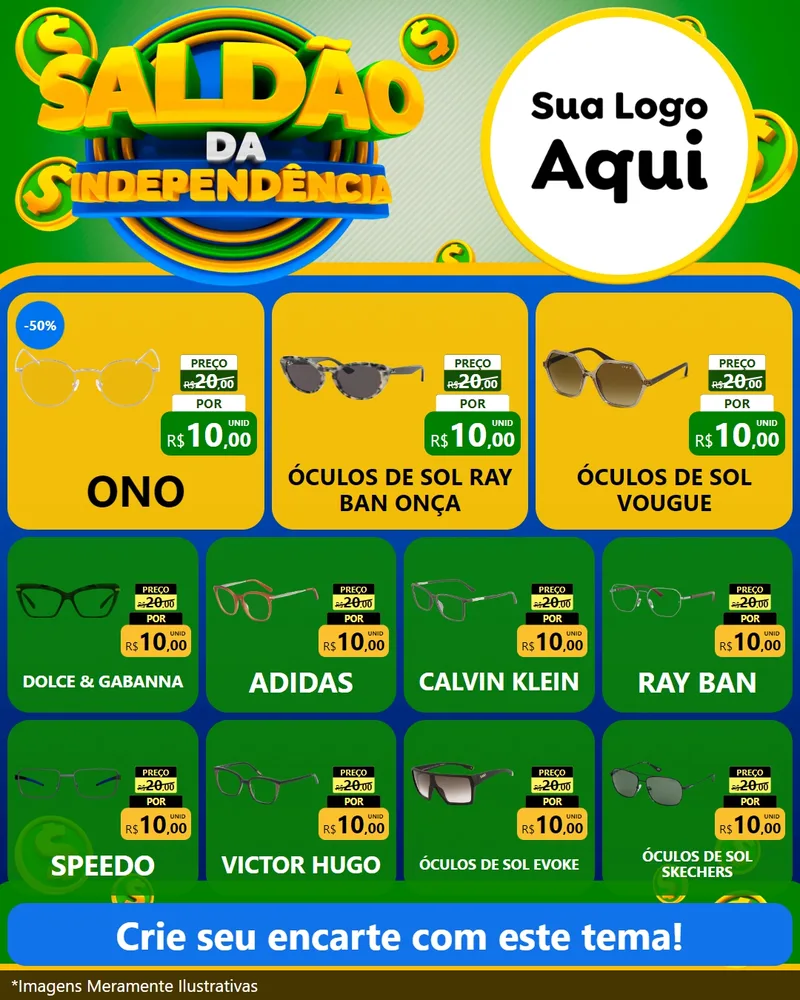 Modelo de Rede Social para Feed Instagram com o tema Saldão da Indepêndencia para Óticas