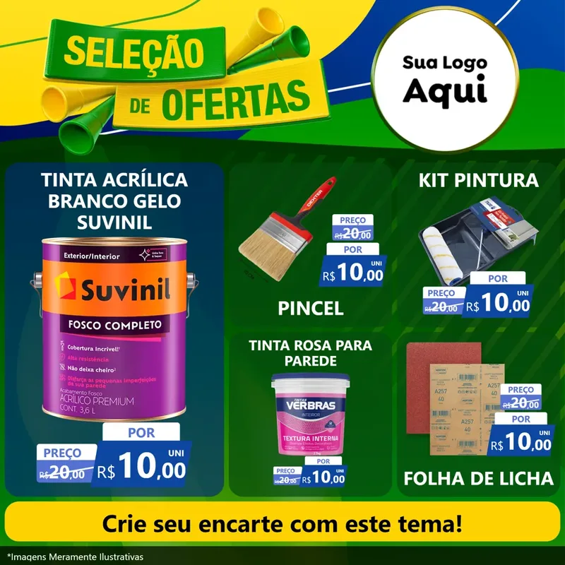 Modelo de Rede Social para Feed Facebook com o tema Seleção de Ofertas - Copa para Tintas e Ferramentas