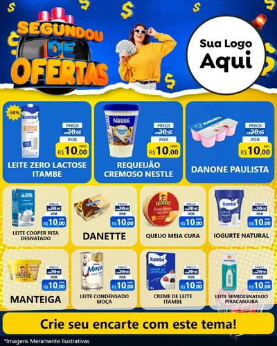 Modelo de Rede Social para Feed Instagram com o tema Segundou de Ofertas para Frios e Laticínios