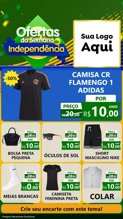 Modelo de Rede Social para Stories com o tema Ofertas da Semana da Independência para Roupas e acessórios
