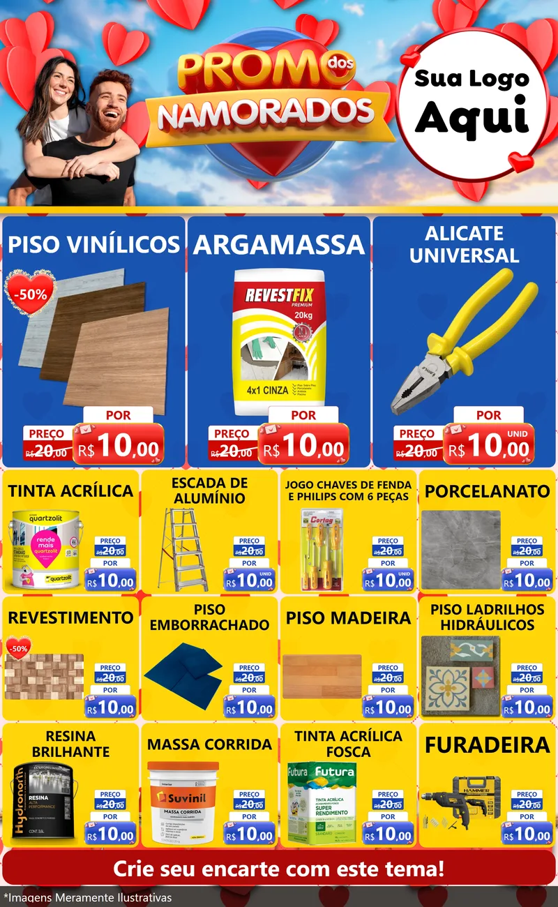 Modelo de Encarte para Encarte Grande com o tema Promo dos Namorados para Material para Construção