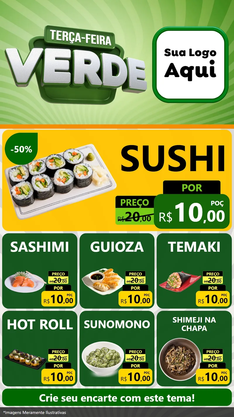 Modelo de Rede Social para Stories com o tema Terça - Feira Verde para Comida japonesa