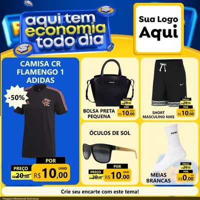 Modelo de Rede Social para Feed Facebook com o tema Aqui Tem Economia Todo Dia para Roupas e acessórios
