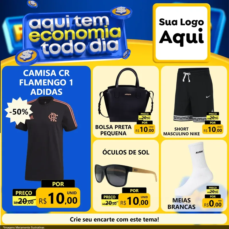 Modelo de Rede Social para Feed Facebook com o tema Aqui Tem Economia Todo Dia para Roupas e acessórios
