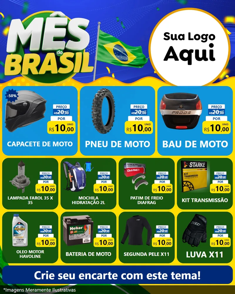 Modelo de Rede Social para Feed Instagram com o tema Mês do Brasil para Moto peças
