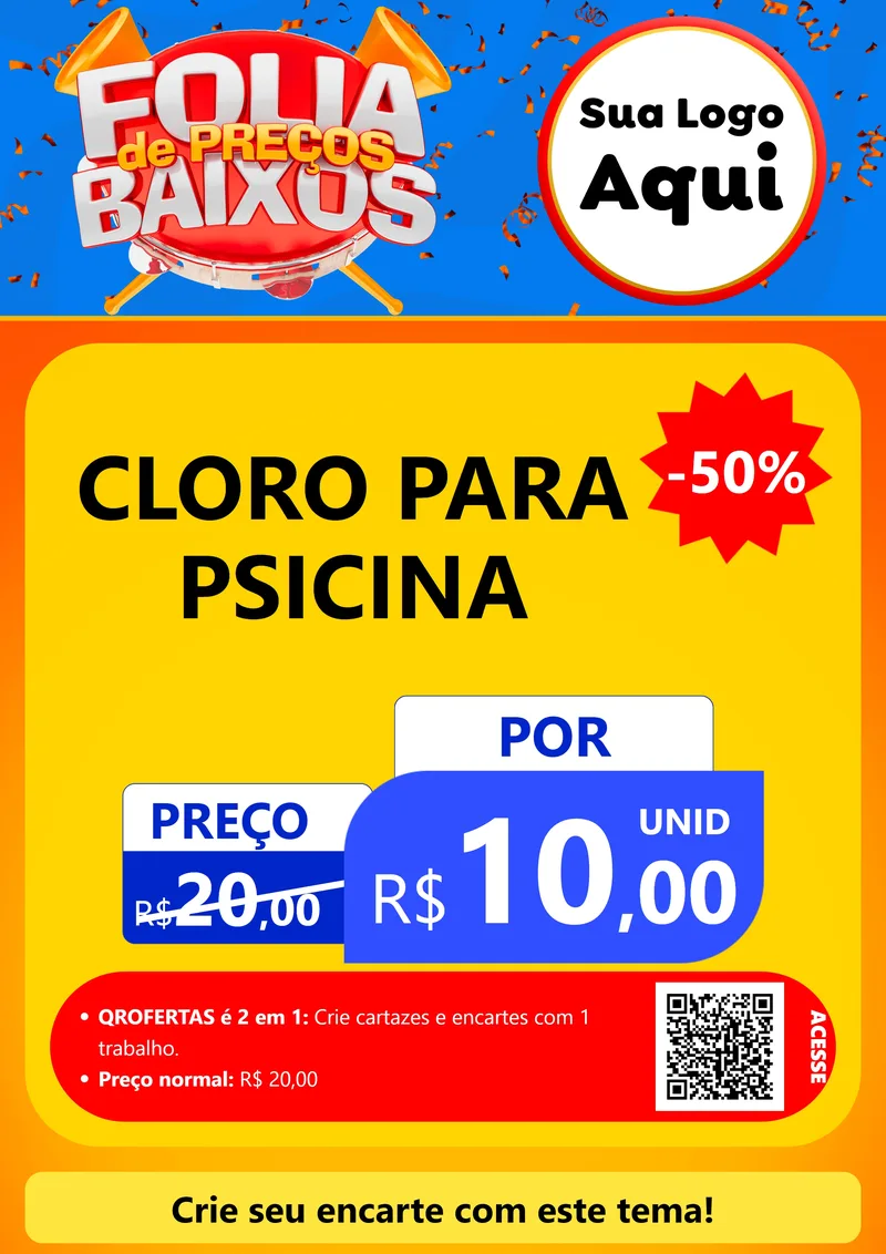 Modelo de Cartaz para Cartaz A4 Vertical com o tema Folia de Preços Baixos para Produtos para Piscina