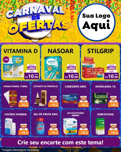 Modelo de Rede Social para Feed Instagram com o tema Carnaval de Ofertas para Farmácia
