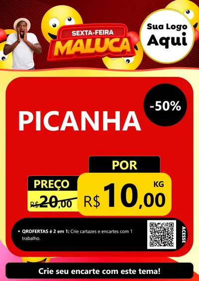 Modelo de Cartaz para Cartaz A4 Vertical com o tema Sexta-feira Maluca para Açougue