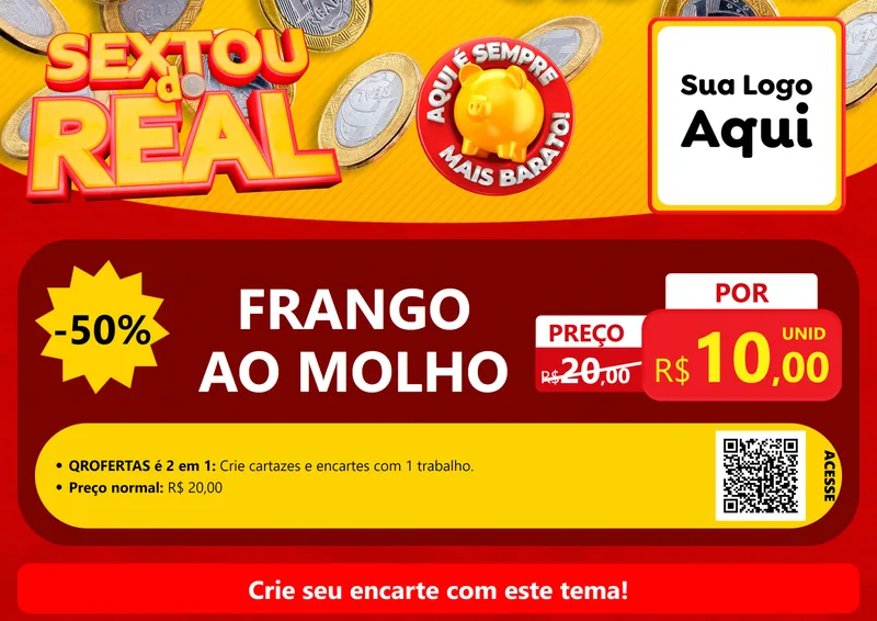 Modelo de Cartaz para Cartaz A4 Horizontal com o tema Sextou do Real para Restaurante