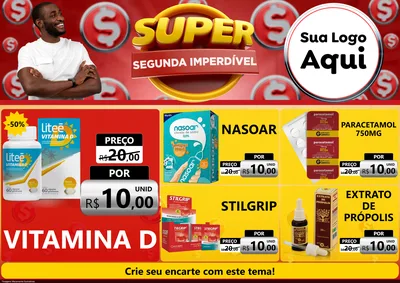 Modelo de Encarte para Encarte A4 Horizontal com o tema Super Segunda Imperdível para Farmácia