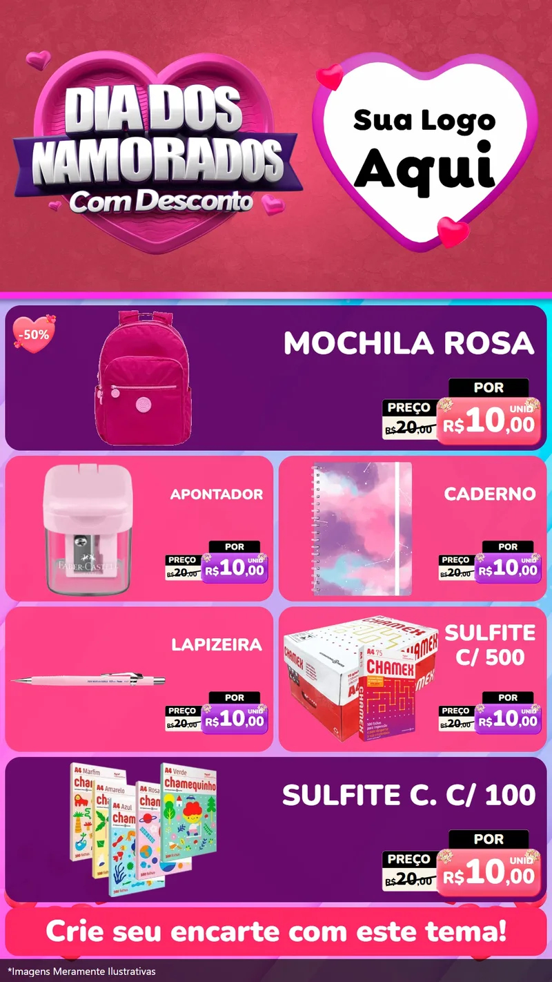 Modelo de TV para TV Vertical com o tema Dia Dos Namorados Com Desconto para Papelaria