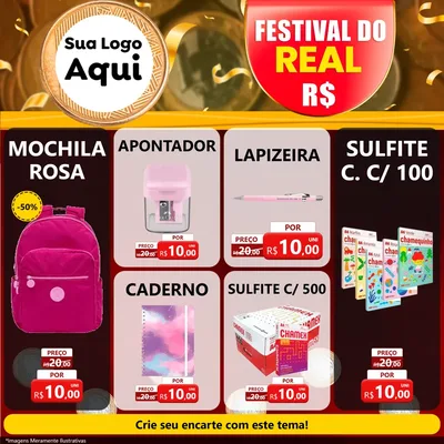 Modelo de Rede Social para Feed Facebook com o tema Festival do Real para Papelaria