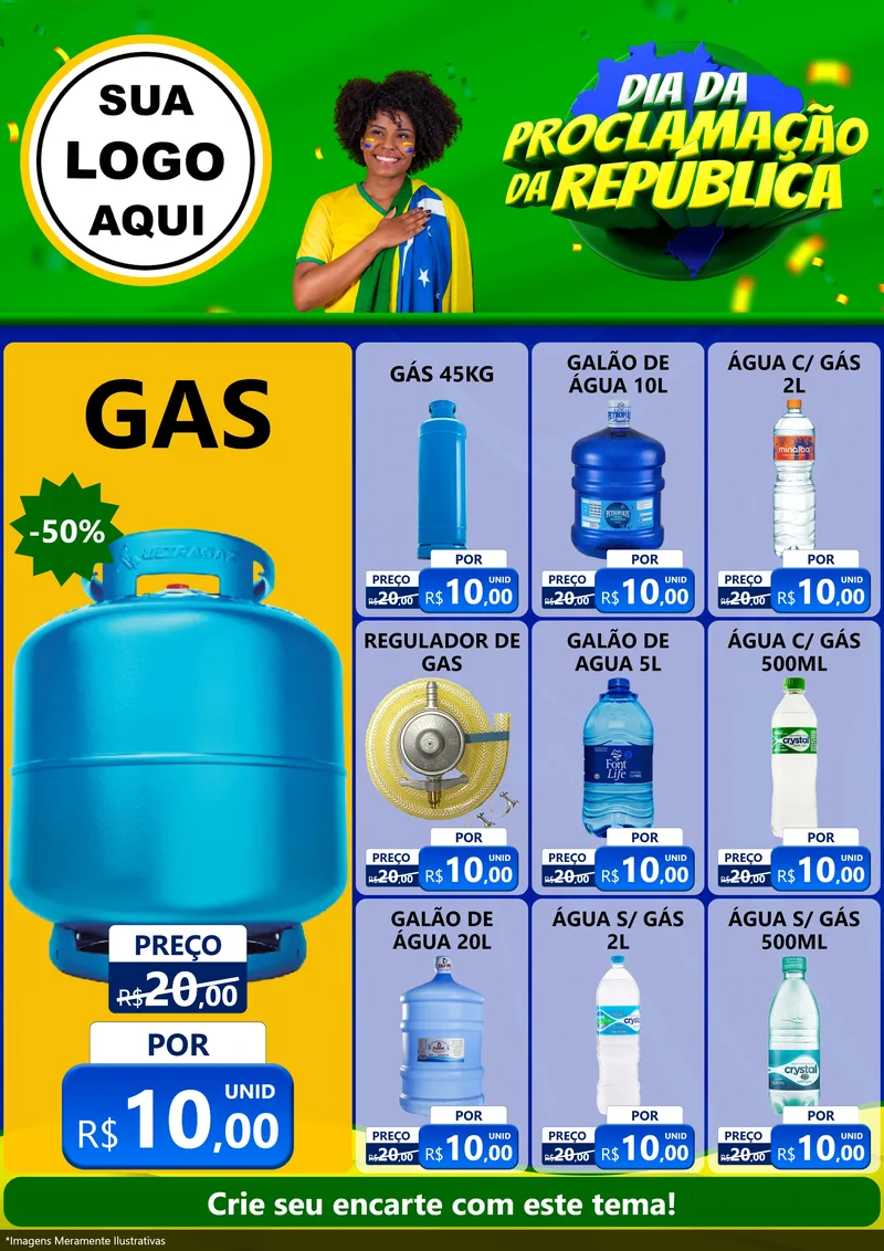 Modelo de Encarte para Encarte A4 Vertical com o tema Dia Da Proclamação Da República para Água e gás