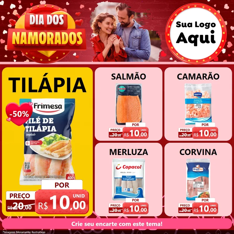 Modelo de Rede Social para Feed Facebook com o tema Dia Dos Namorados para Peixaria