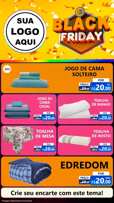 Modelo de TV para TV Vertical com o tema Black Friday para Cama, Mesa e Banho