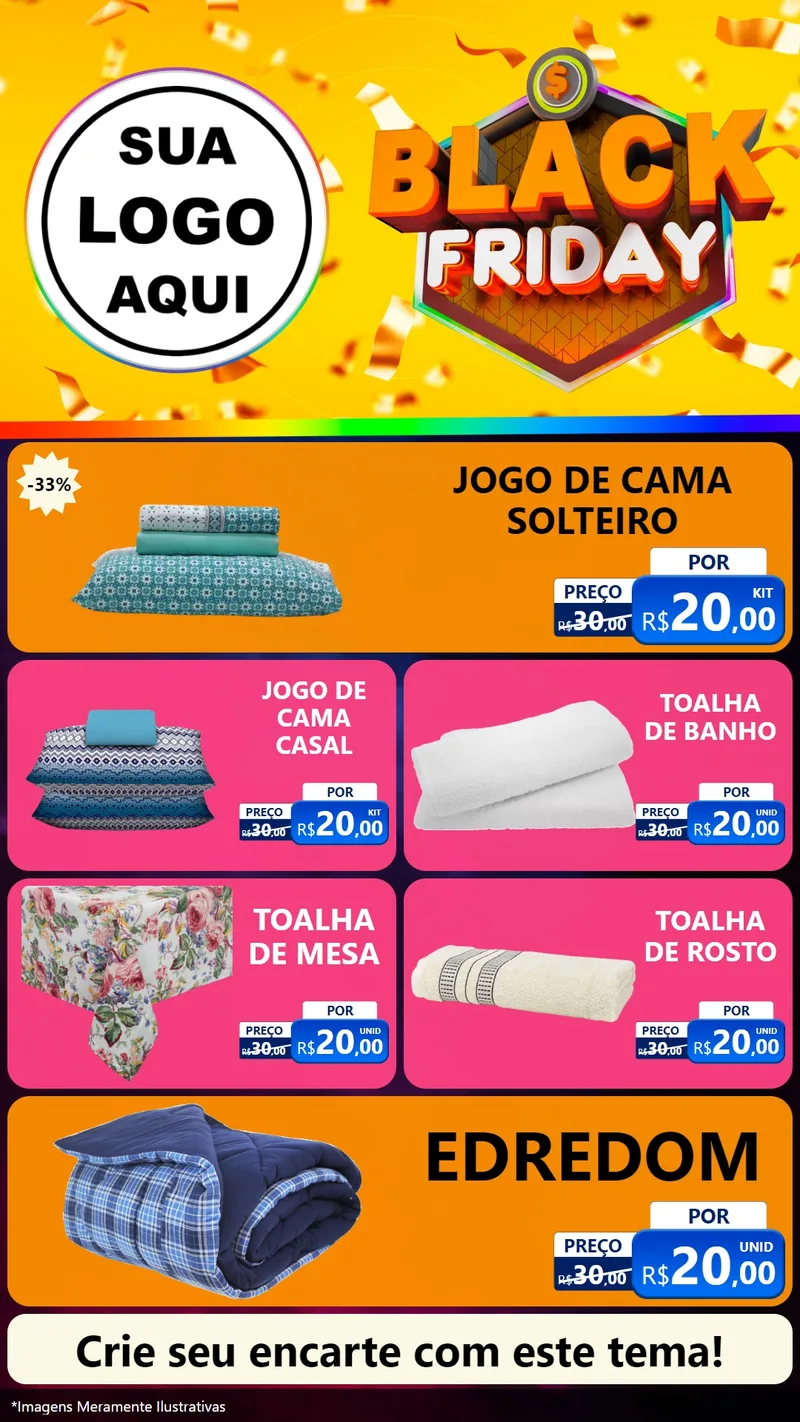 Modelo de TV para TV Vertical com o tema Black Friday para Cama, Mesa e Banho