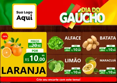 Modelo de Encarte para Encarte A4 Horizontal com o tema Dia do Gaúcho para Hortifrúti