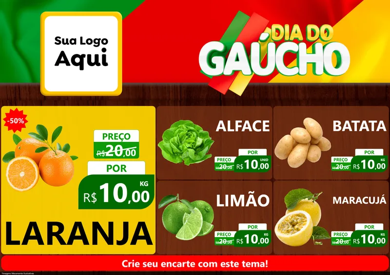 Modelo de Encarte para Encarte A4 Horizontal com o tema Dia do Gaúcho para Hortifrúti