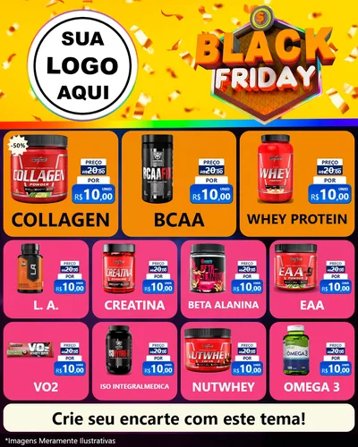 Modelo de Rede Social para Feed Instagram com o tema Black Friday para Suplementos alimentares