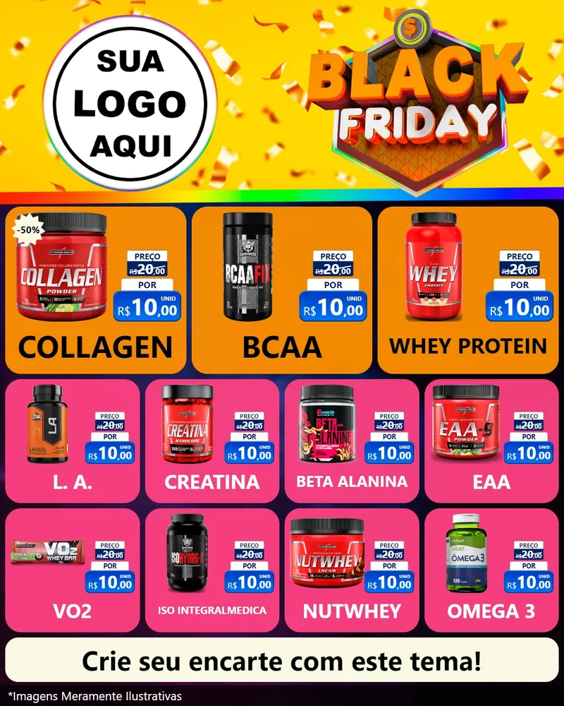 Modelo de Rede Social para Feed Instagram com o tema Black Friday para Suplementos alimentares