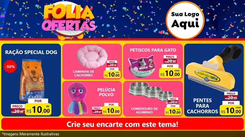 Modelo de TV para TV Horizontal com o tema Folia de Ofertas para Pet Shop