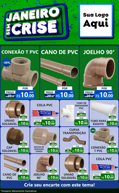 Modelo de Encarte para Encarte Grande com o tema Janeiro Sem Crise para Tubos e conexões