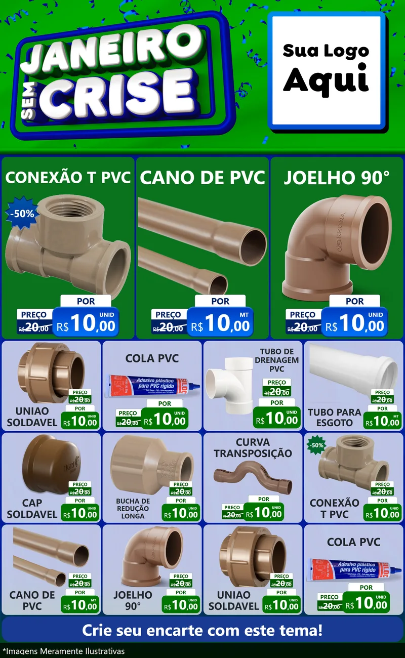 Modelo de Encarte para Encarte Grande com o tema Janeiro Sem Crise para Tubos e conexões