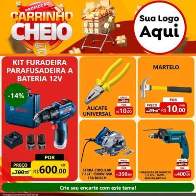 Modelo de Rede Social para Feed Facebook com o tema Promoção carrinho cheio para Maquinas e Ferramentas