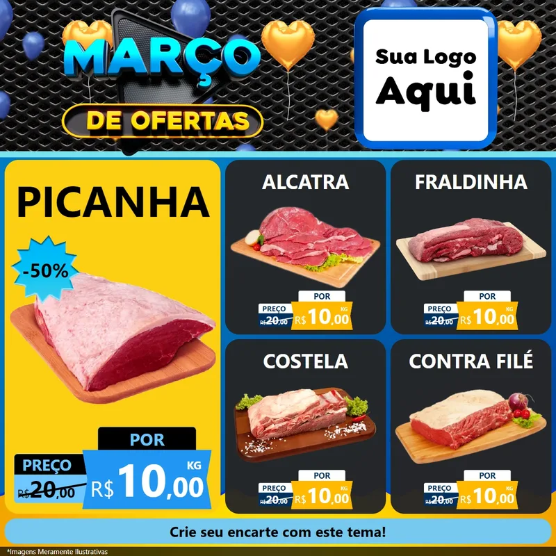 Modelo de Rede Social para Feed Facebook com o tema Março de Ofertas para Açougue