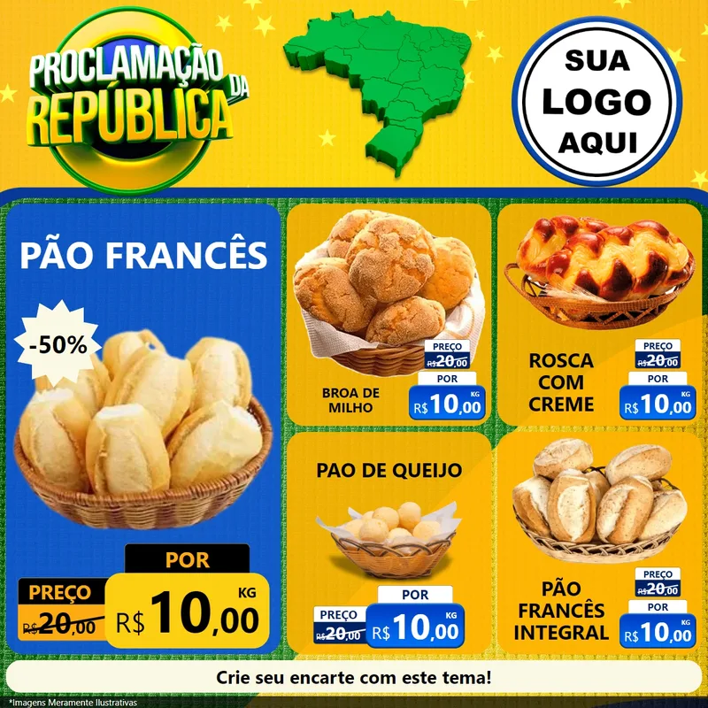 Modelo de Rede Social para Feed Facebook com o tema Proclamação da República para Padaria