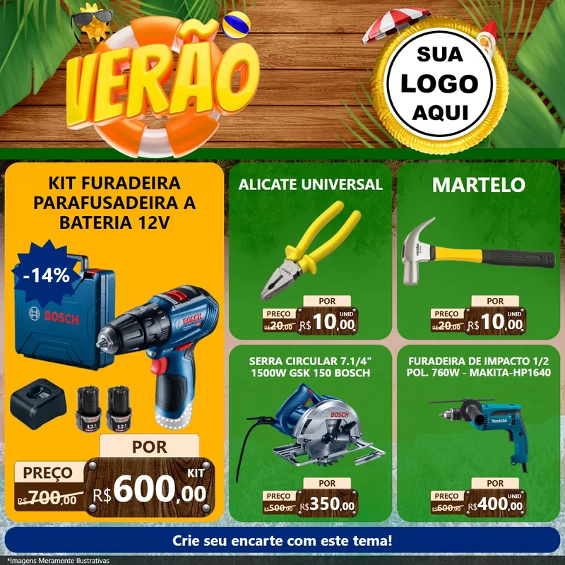 Modelo de Rede Social para Feed Facebook com o tema Verão para Maquinas e Ferramentas