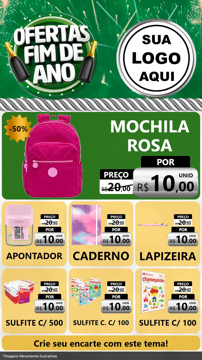 Modelo de Rede Social para Stories com o tema Ofertas Fim de Ano para Papelaria