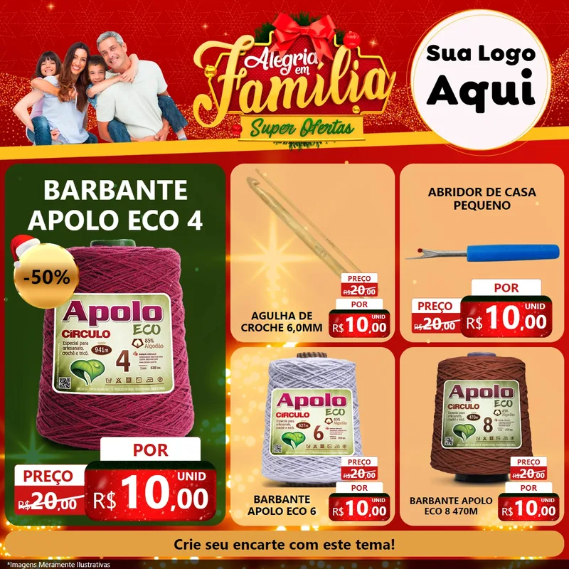 Modelo de Rede Social para Feed Facebook com o tema Alegria em Família Super Ofertas - Natal para Armarinho e Aviamentos