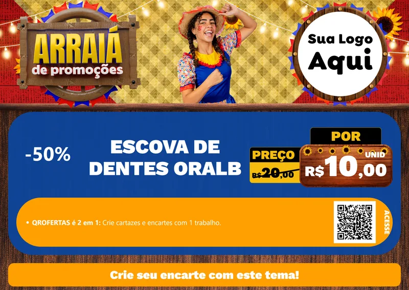 Modelo de Cartaz para Cartaz A4 Horizontal com o tema Arraiá de Promoções para Higiene Pessoal