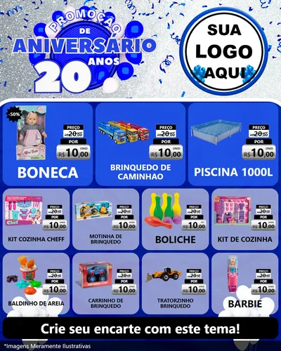 Modelo de Rede Social para Feed Instagram com o tema Promoção de Aniversário - 20 Anos para Brinquedos