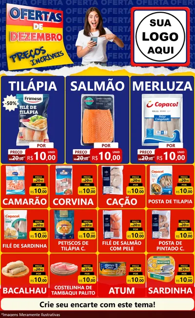 Modelo de Encarte para Encarte Grande com o tema Ofertas de Dezembro - Preços Incríveis para Peixaria