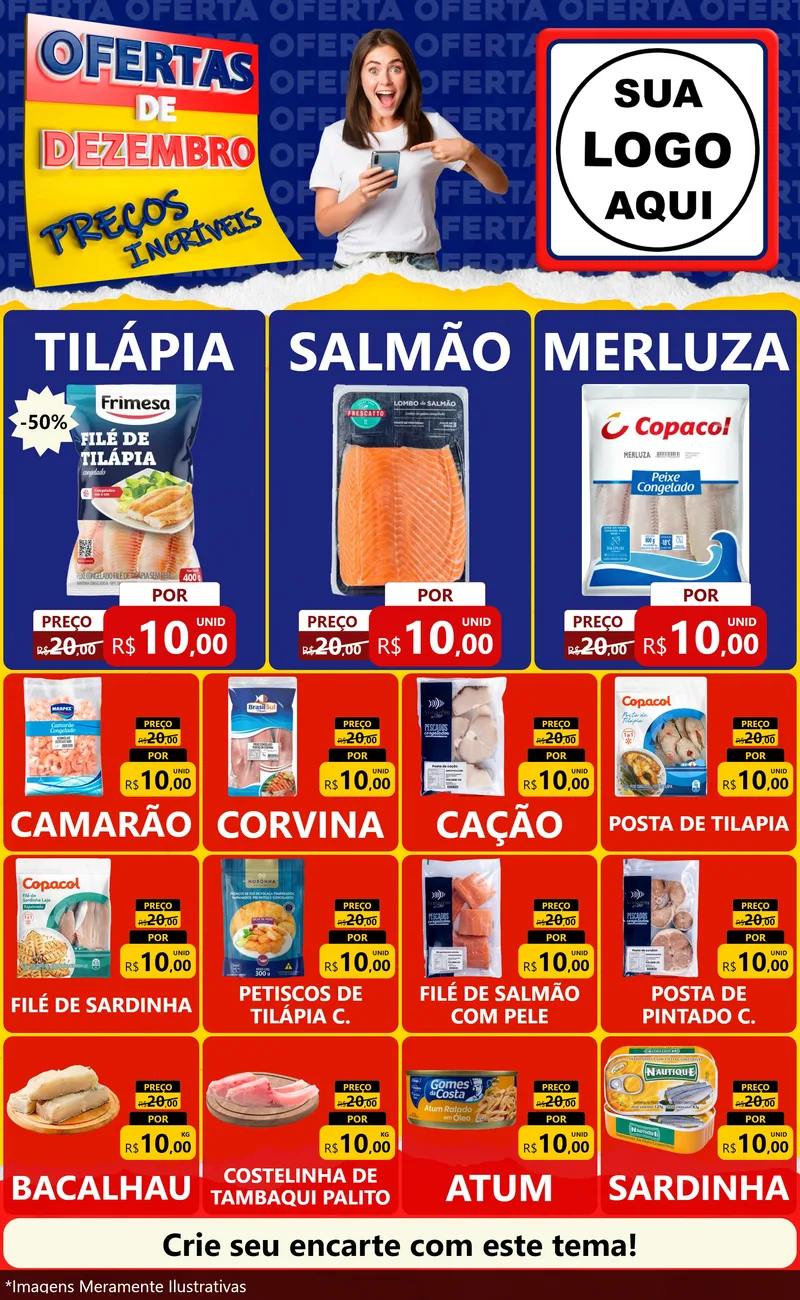 Modelo de Encarte para Encarte Grande com o tema Ofertas de Dezembro - Preços Incríveis para Peixaria
