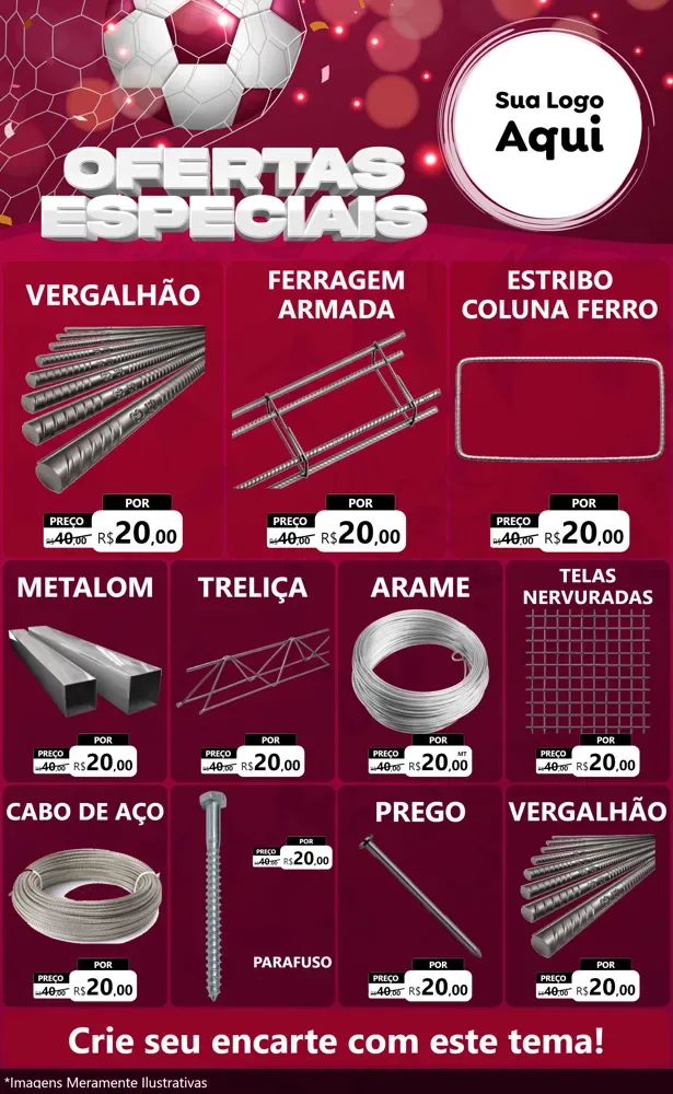 Modelo de Encarte para Encarte Grande com o tema Ofertas Especiais - Futebol para Ferragens