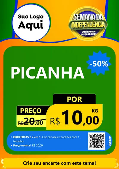 Modelo de Cartaz para Cartaz A4 Vertical com o tema Semana da Independência Declaramos Preços Baixos para Açougue