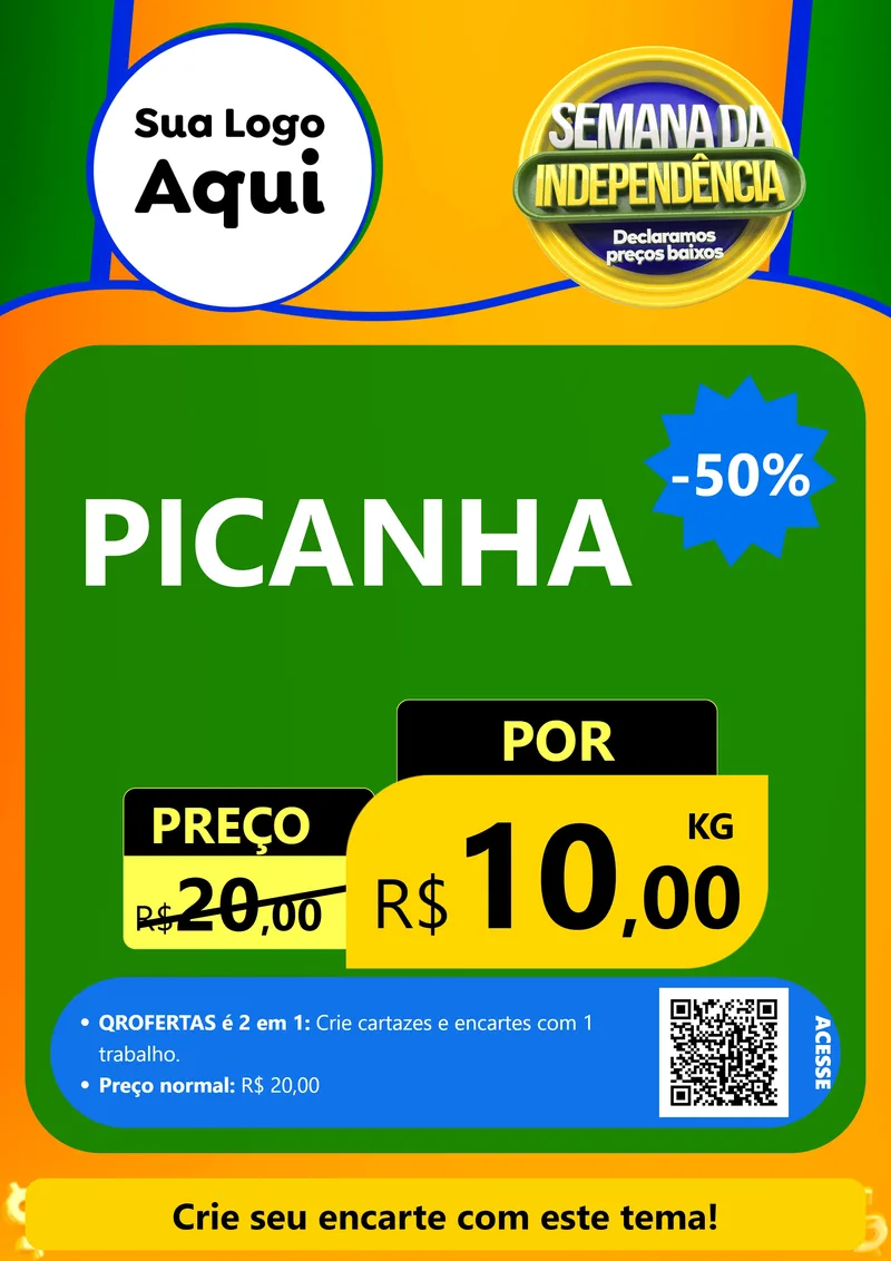 Modelo de Cartaz para Cartaz A4 Vertical com o tema Semana da Independência Declaramos Preços Baixos para Açougue