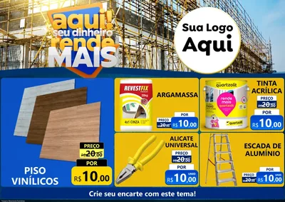 Modelo de Encarte para Encarte A4 Horizontal com o tema Aqui Seu Dinheiro Rende Mais para Material para Construção
