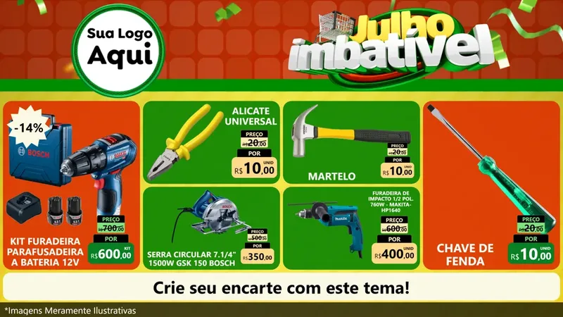 Modelo de TV para TV Horizontal com o tema Julho Imbatível para Maquinas e Ferramentas