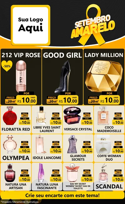 Modelo de Encarte para Encarte Grande com o tema Setembro Amarelo para Perfumes