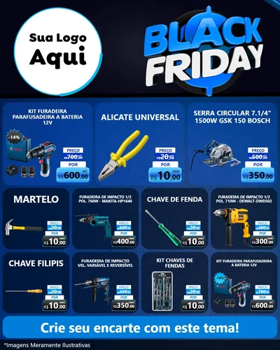 Modelo de Rede Social para Feed Instagram com o tema Black Friday para Maquinas e Ferramentas
