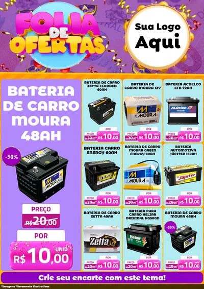Modelo de Encarte para Encarte A4 Vertical com o tema Folia de Ofertas para Baterias Elétricas