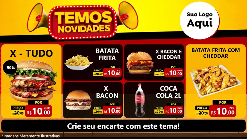 Modelo de TV para TV Horizontal com o tema Temos Novidades para Hamburgueria