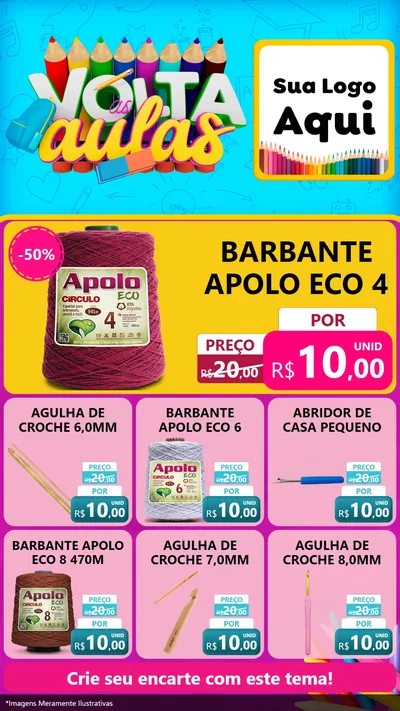 Modelo de Rede Social para Stories com o tema Volta às Aulas para Armarinho e Aviamentos