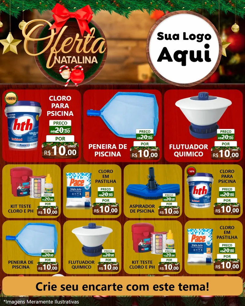 Modelo de Rede Social para Feed Instagram com o tema Ofertas Natalina para Produtos para Piscina