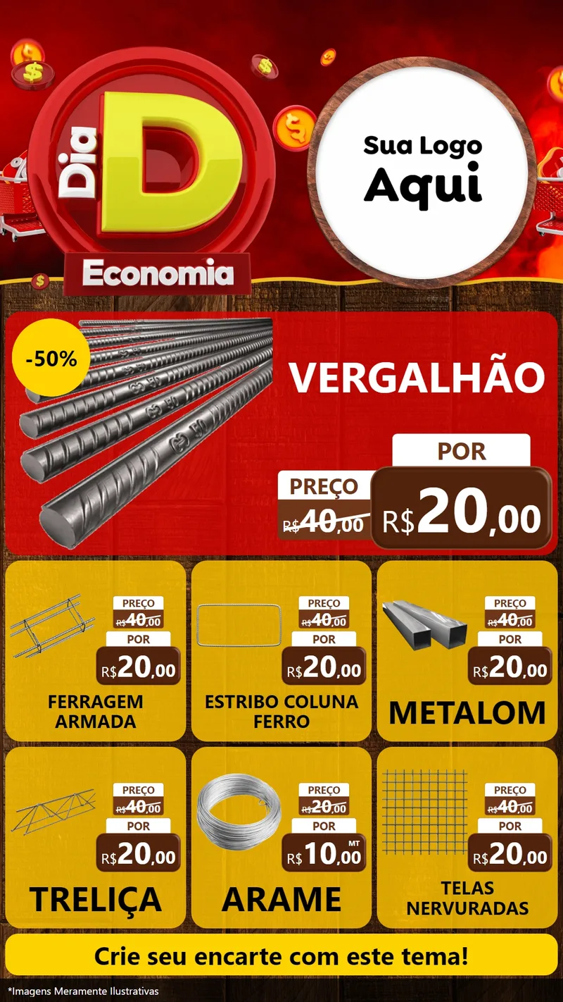 Modelo de Rede Social para Stories com o tema Dia D Economia para Ferragens